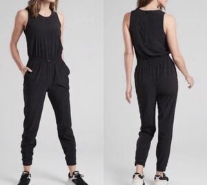 Athleta Size 10 Hillside Romper Jumpsuit Black Woman's Drawstring Waist